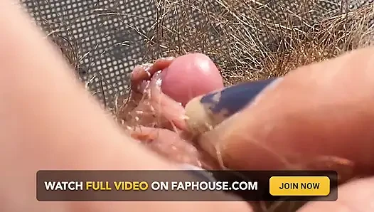 Amateur Hairy Girl Mastubates in Closeup with Huge Clit