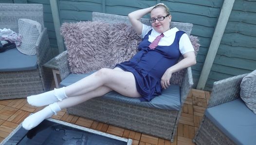 Wife dressed in Naughty collage uniform