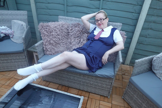 Wife dressed in Naughty collage uniform