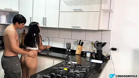 My stepsister learns to ride on my huge cock