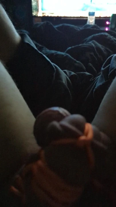 Hands free cumming while sissy cock is tied up