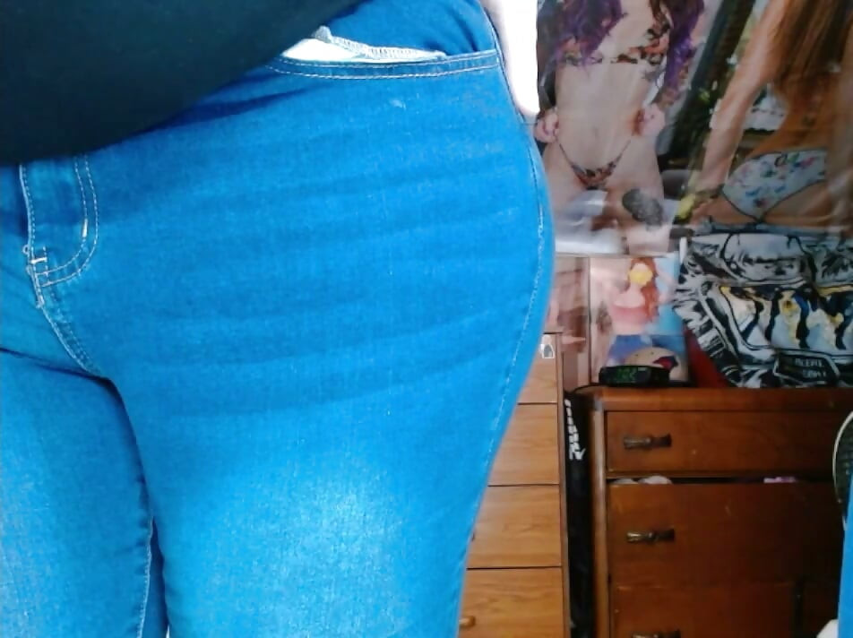 fat sissy with tits wearing and stripping out them tight jeans
