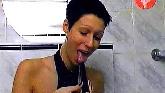 Slender lady from Germany masturbating before going in the shower