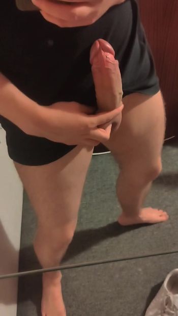 Boy jerks his young thick dick