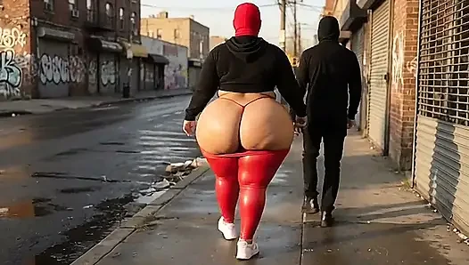 Big Ass Girl Walking in Tight Leggings on the Street