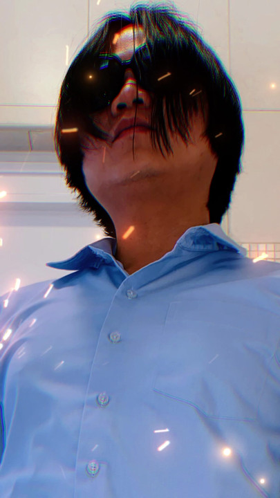Selfies in blue polo shirt