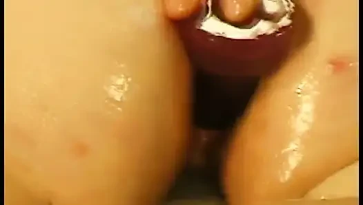 An oiled hairy BBW fucks with her fucker