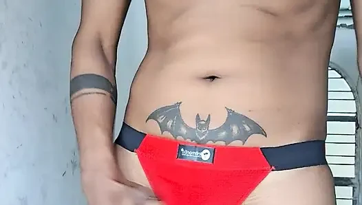 Açık yarak kırmızı tanga desi solo