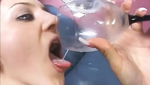 Dirty teen gets anal creampie after hard DP and eats load