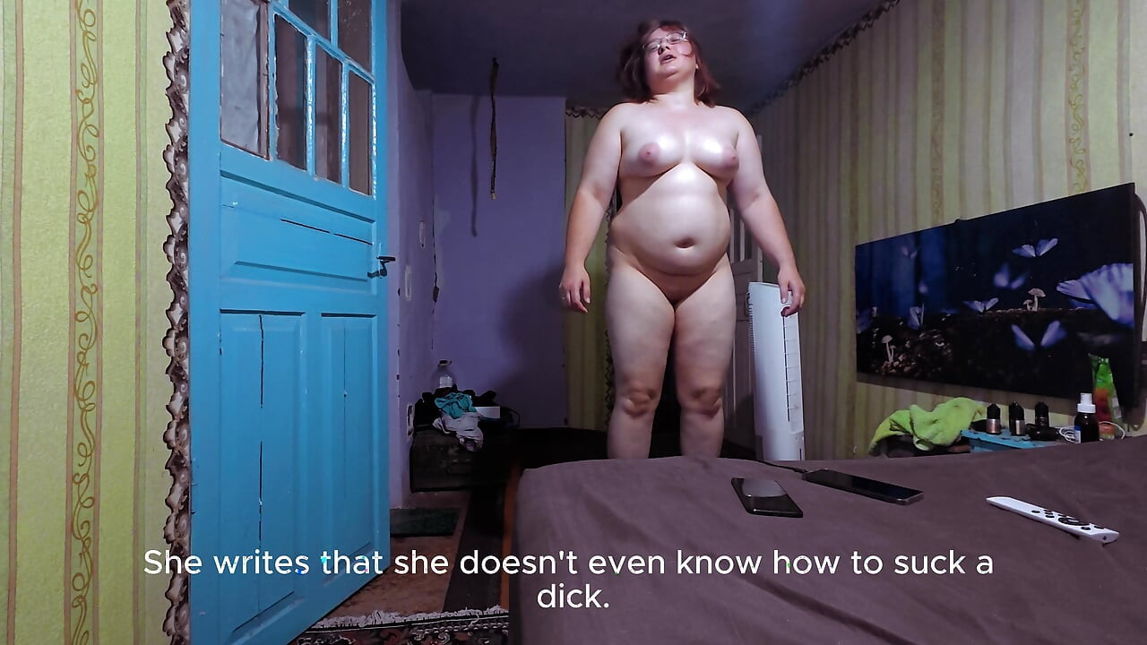 Naked Curvy Brunette on Vibration Platform Reads Comments with English Subtitles
