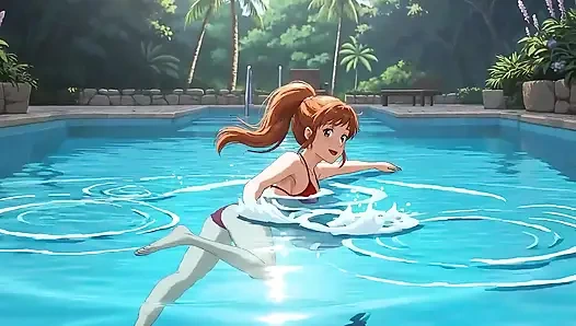 AI mädchen sinnlich am pool - Studio Ghibli Style