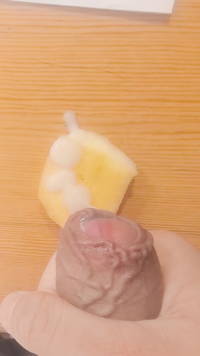 Yue uses the trap's penis to make a semen apple