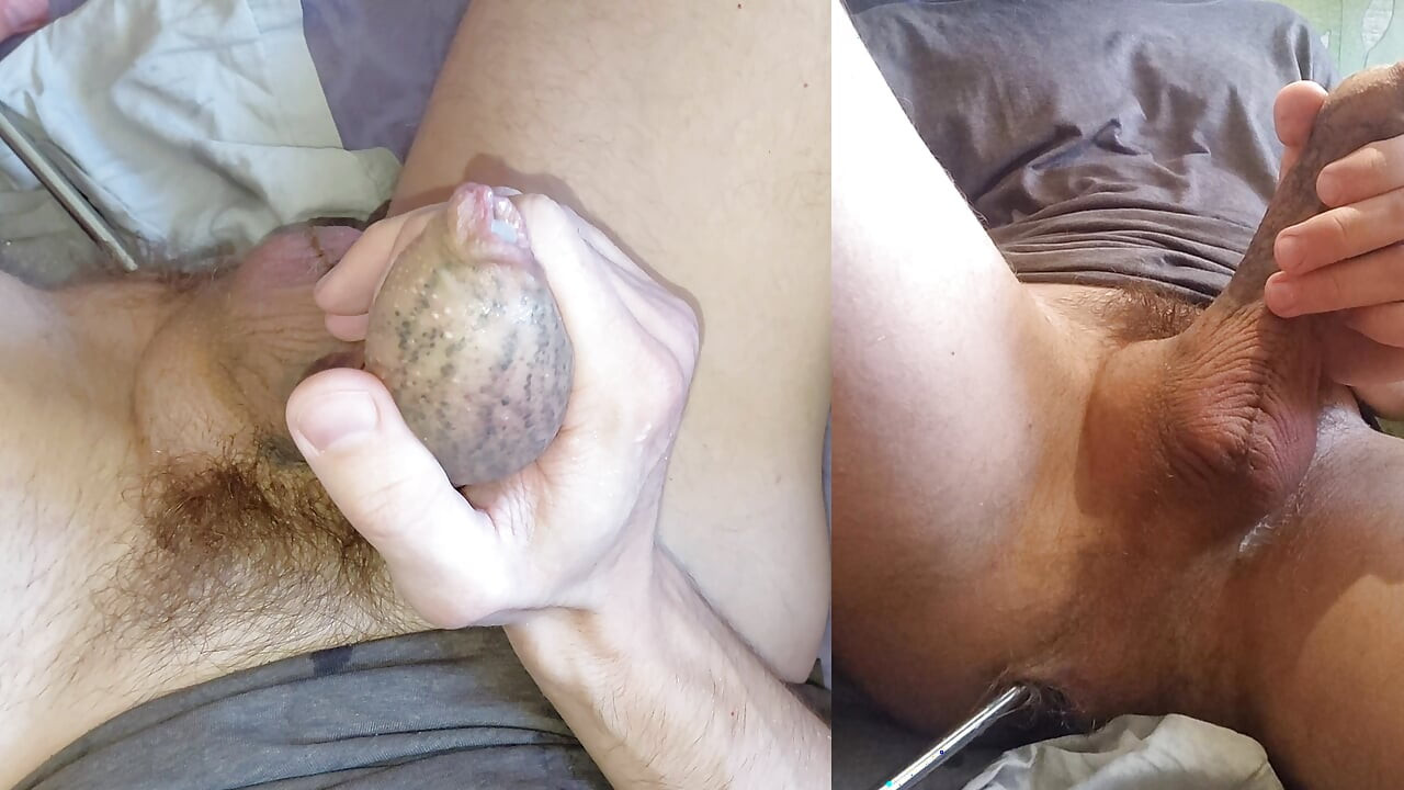 Masturbating a monster tattooed cock and cumming three times from two camera angles