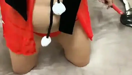 Ateşli Noel Baba-kız büyük yarak ve çok sperm alıyor
