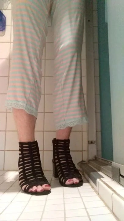Sissy me in girly PJ's & strappy heels!!
