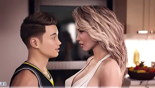 Bir evli kadın ve üvey anne mutfakta gerçek sikişiyor göğüs masajı