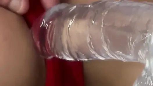 New toy teasing her wet pussy