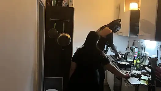 Dominant MILF Stretches Latex Sub's Ass Wide in Kitchen