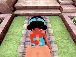 Princess Jasmine gives a POV blowjob before getting fucked.