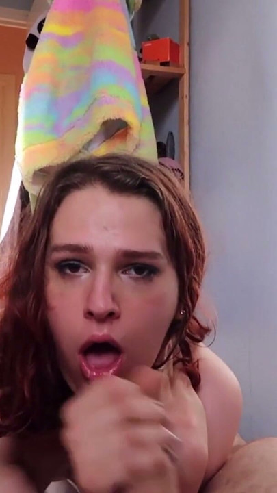 Sunday cock worship - adorable trans wife worships her husbands cock | Clip 2