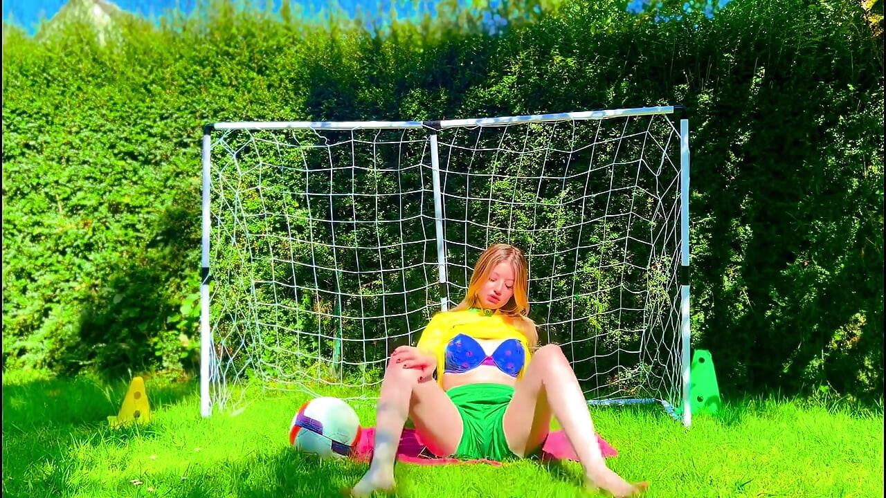 Brazilian Football Girl Jersey Tease to Lingerie Orgasm