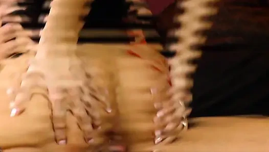 A hot brunette rides a big hard cock