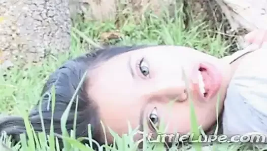 Latina teen lupe solo fingering her pussy outdoors