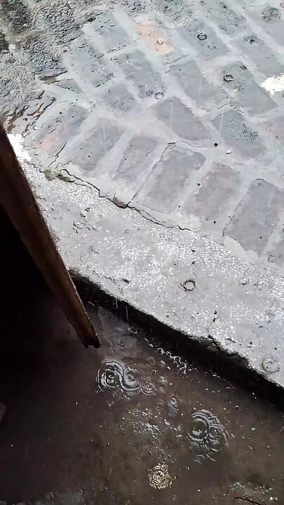 Masturbating in rain full of enjoy in open and bathroom cum