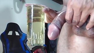 Filling a Glass with Urine - Uncut Cock - Foreskin - Big Balls