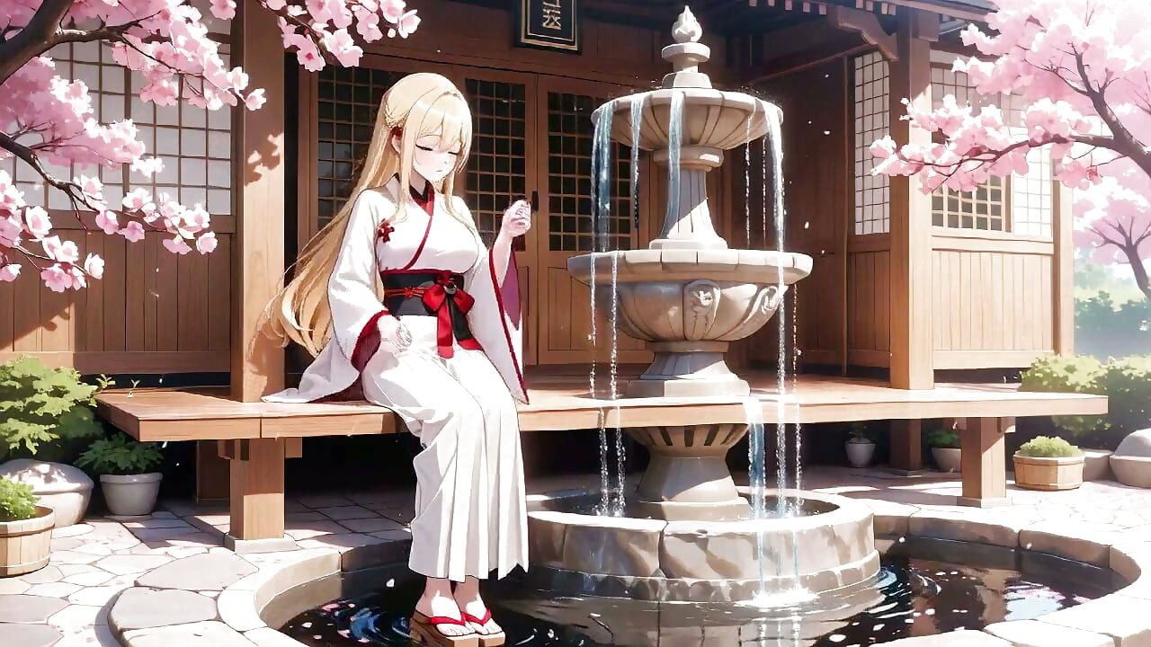 Blonde Miko in de Heiligdom! Taboe fluistert onder cherry blossoms, witte rok te onthullend!
