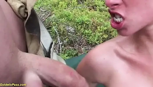 Extreme rough outdoor dp anal fuck orgy with a crazy German teen