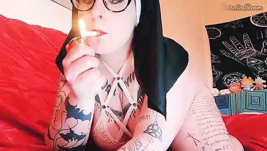 Nun gets horny smoking a cigar