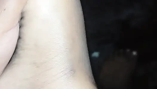 Cute plump african girl shows off her feet, black knees and light thighs for your enjoyment