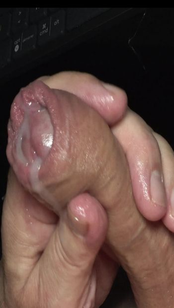 Playing Big Uncut Curved Cock with Cumshot