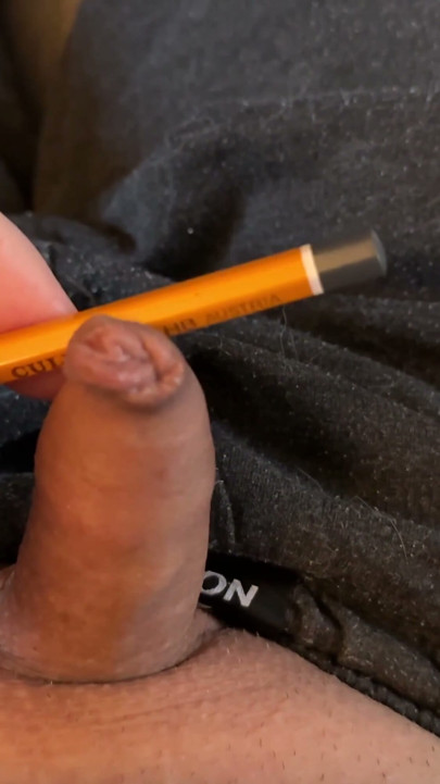 Play with the foreskin of my little cock and a pencil | Clip 1