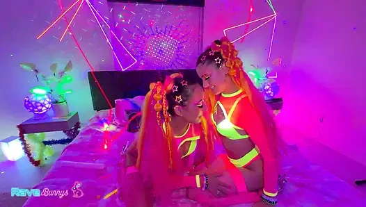 Sasha Tatcha and Madison Steele Shine in Body Paint for a Neon Threeway