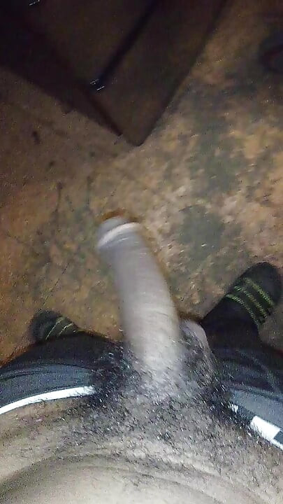 Big black cock BBC jacking off pissing in trap house sink