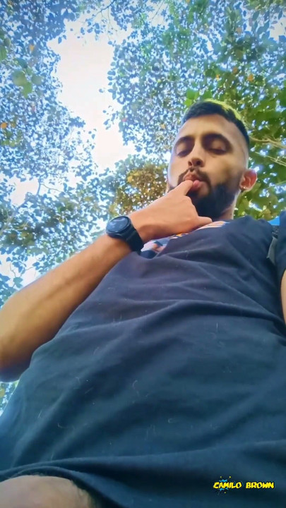 Big uncut cock latino jerking outdoors in the woods and eating his tasty cum careful not to get caught | Clip 2