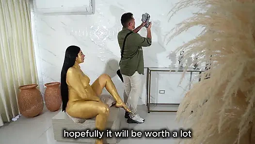 Museum He1st Ends in Hot Fuck with Golden Statues