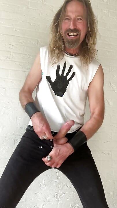 Longhairdude in Skinny Black Jeans, Black Hand T-shirt, New Rock Cowboy Boots Wanks and Cums