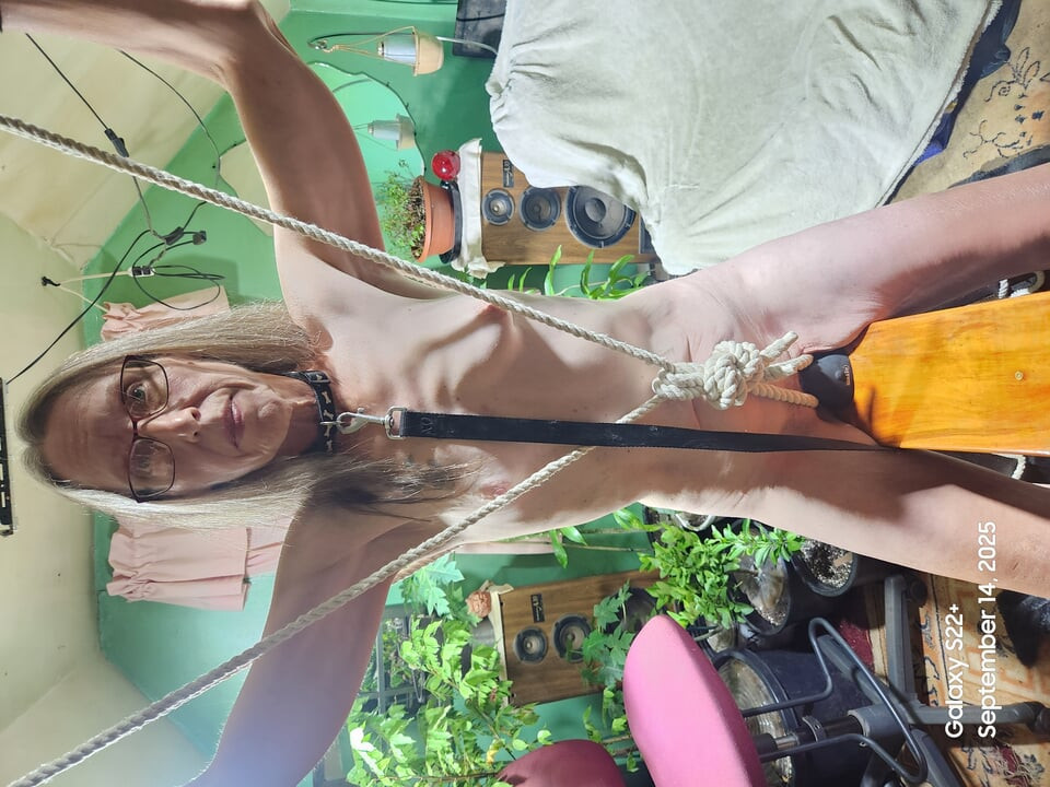 Husband finds out Goode Girl is putting on slut shows and cheating ties her to bondage horse  straddling a dildo