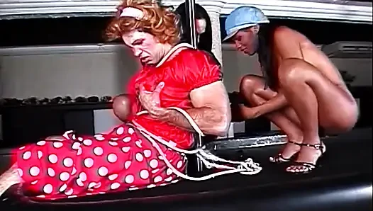 Two Trannies Fuck and Get Their Huge Cock Sucked by a Man in Drag