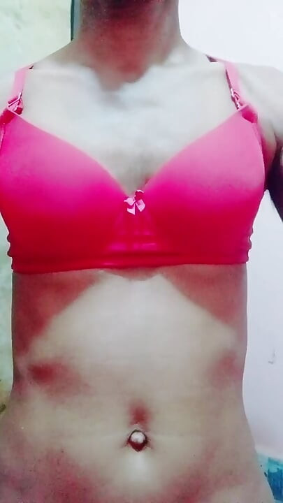 Sissy wearing red bra
