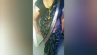 Amma's Black Saree Hip and Navel Seduction