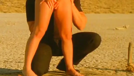Piss Drenched Blonde Babe Kneeling for Desert Golden Shower
