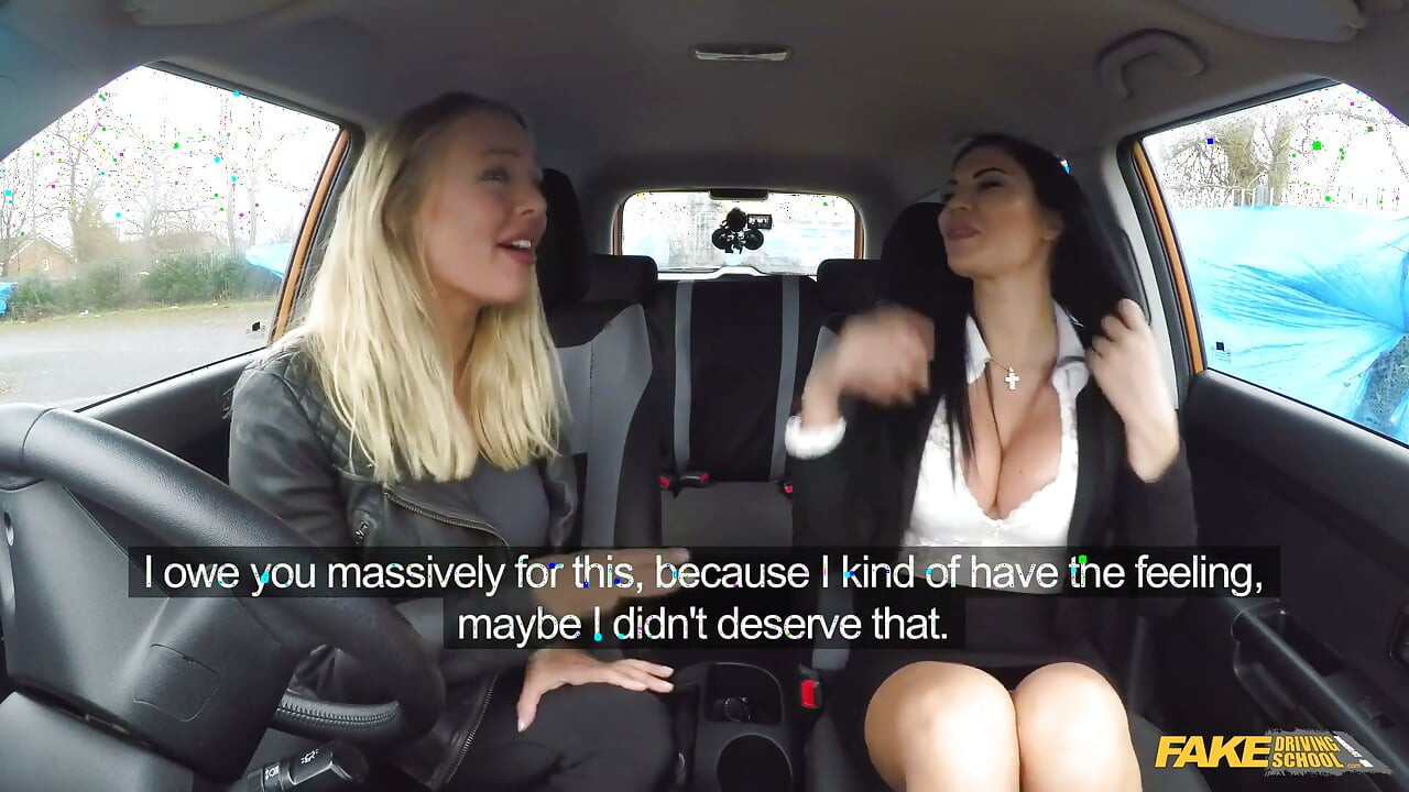 Fake Driving School - Fake Driving School Instructor Saves a Hot Friend From Failing with a Steamy Lesbo Front Seat Session