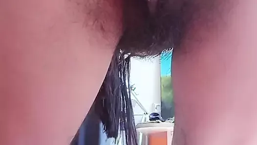 Hairy milf is practicing poses to seduce her bbc partner. Hairy asshole closeup.