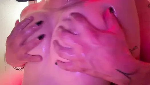 Steamy shower leads to soapy tit massage