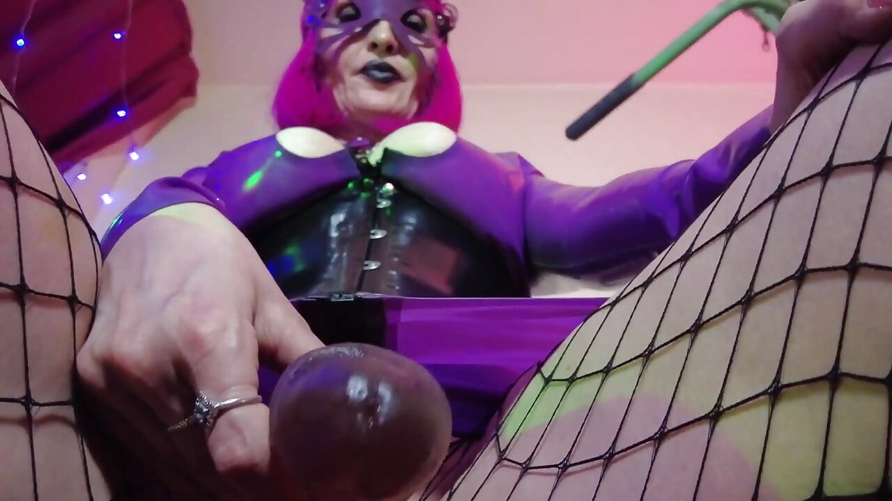 Fetish Rubber Dominatrix Eva Latex Purple Dress Mask Big Ass MILF Toys BDSM Femdom Solo Hot