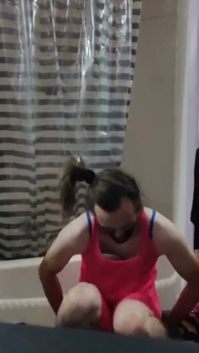 Trying on clothes in bathroom with some anal object play | Clip 1
